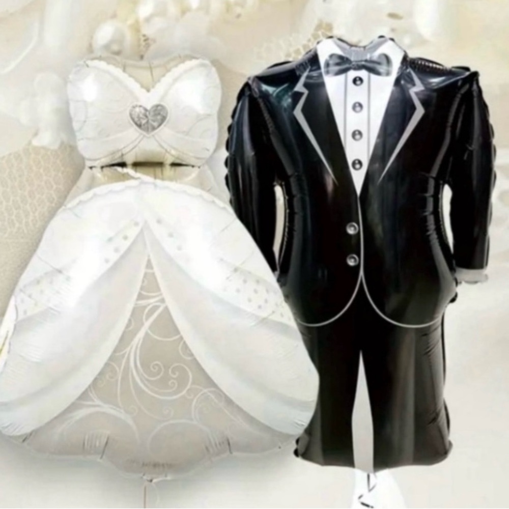 Large Elegant Wedding Dress and Tuxedo Balloons